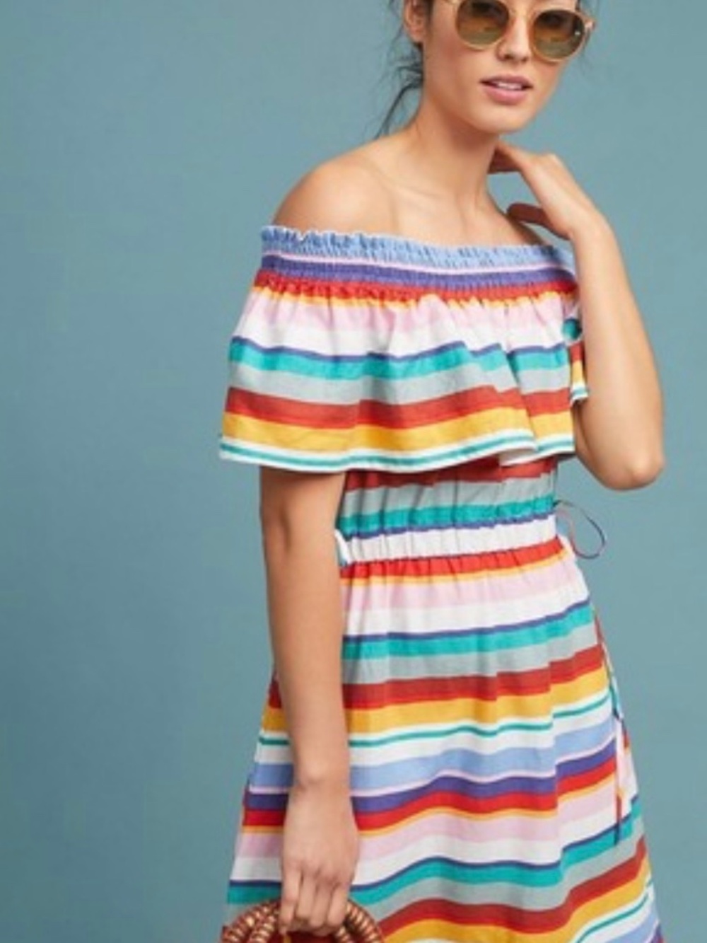 4Our Dreamers Colorful Stripe Linen Ruffle Dress L